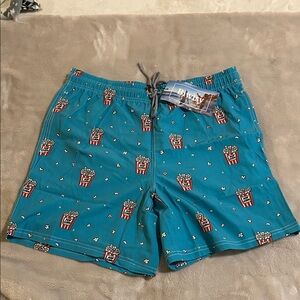 Teal Popcorn Print Swim Trunks